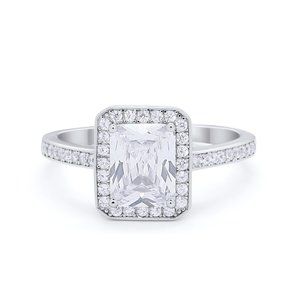 Art Deco Halo Wedding Bridal Ring Baguette Round